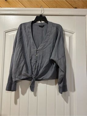 Express Slate Gray Button-Front Blouse